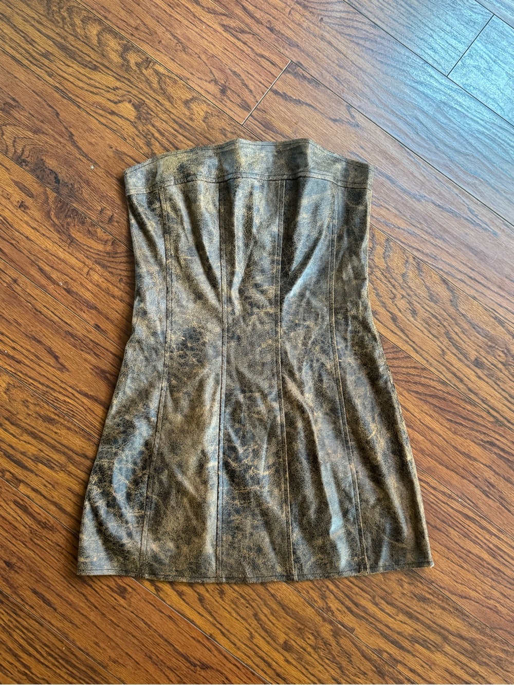 Forever 21 Brown Faux-Suede // Leather Strapless Mini Dress - size Small